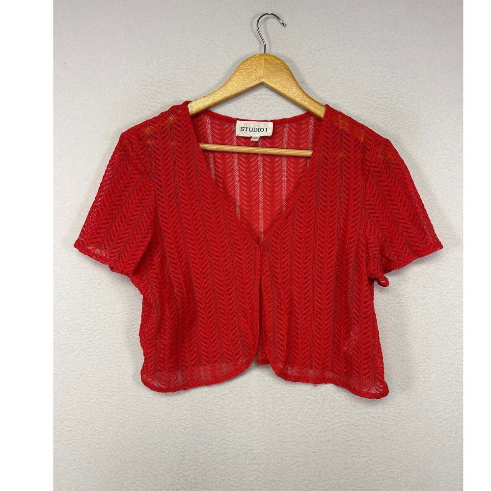Coquette Studio I Women 10 Red Lace Chevron Knit Cropped Shrug Bolero Top